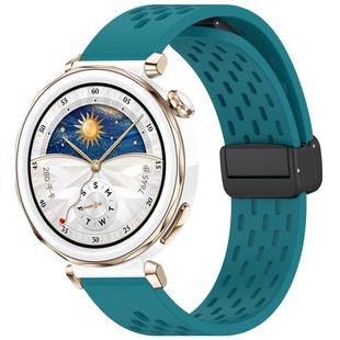 For Huawei Watch GT5 Pro 42mm Folding Magnetic Buckle Silicone Watch Band(Navy Green)