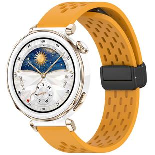 For Huawei Watch GT5 Pro 42mm Folding Magnetic Buckle Silicone Watch Band(Yellow)