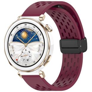 For Huawei Watch GT5 Pro 42mm Folding Magnetic Buckle Silicone Watch Band(Wine Red)