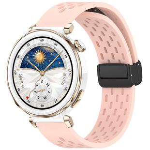 For Huawei Watch GT5 Pro 42mm Folding Magnetic Buckle Silicone Watch Band(Light Pink)