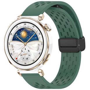 For Huawei Watch GT5 Pro 42mm Folding Magnetic Buckle Silicone Watch Band(Dark Green)