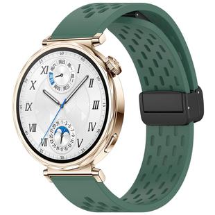 For Huawei Watch GT 5 41mm Folding Magnetic Buckle Silicone Watch Band(Dark Green)