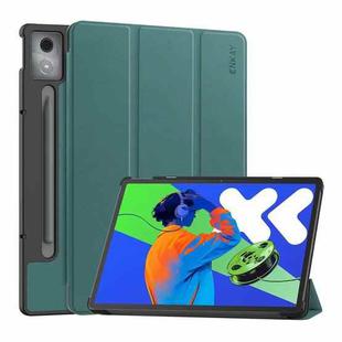 For Lenovo Xiaoxin Pad Pro 12.7 2025 ENKAY Tri-fold Custer Texture Platic Leather Smart Tablet Case(Dark Green)