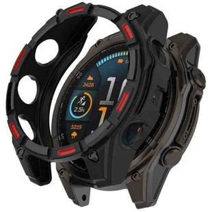 For Garmin Fenix 8 AMOLED 47mm Armor Hollow TPU Half Coverage Watch Protective Case(Black Red)