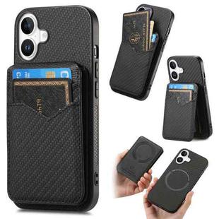 For iPhone 16 Carbon Fiber MagSafe Vertical Flip Card Bag Phone Case(Black)