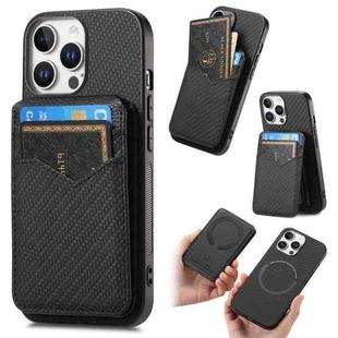 For iPhone 16 Pro Carbon Fiber MagSafe Vertical Flip Card Bag Phone Case(Black)