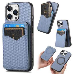 For iPhone 16 Pro Max Carbon Fiber MagSafe Vertical Flip Card Bag Phone Case(Blue)