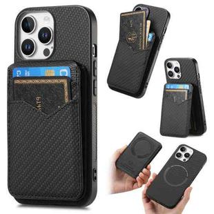 For iPhone 16 Pro Max Carbon Fiber MagSafe Vertical Flip Card Bag Phone Case(Black)