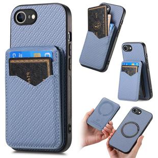 For iPhone 16e Carbon Fiber MagSafe Vertical Flip Card Bag Phone Case(Blue)