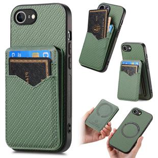 For iPhone 16e Carbon Fiber MagSafe Vertical Flip Card Bag Phone Case(Green)