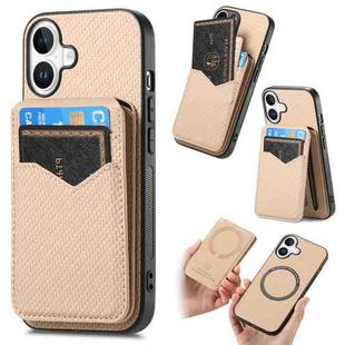 For iPhone 17 Carbon Fiber MagSafe Vertical Flip Card Bag Phone Case(Khaki)