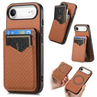 For iPhone Air Carbon Fiber MagSafe Vertical Flip Card Bag Phone Case(Brown)