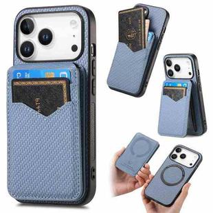 For iPhone 17 Pro Max Carbon Fiber MagSafe Vertical Flip Card Bag Phone Case(Blue)