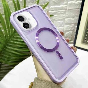 For iPhone 16 Bread 3 in 1 MagSafe Acrylic Hybrid Silicone Phone Case(Purple)