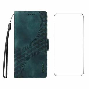 For iPhone 16 ENKAY Embossed Rhombus Starry Leather Phone Case with Screen Film(Green)