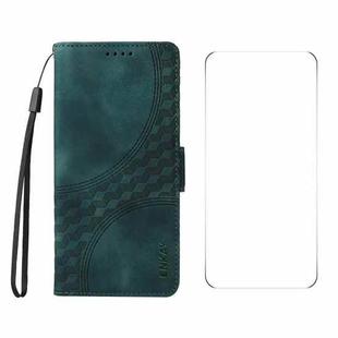 For iPhone 16 Pro ENKAY Embossed Rhombus Starry Leather Phone Case with Screen Film(Green)