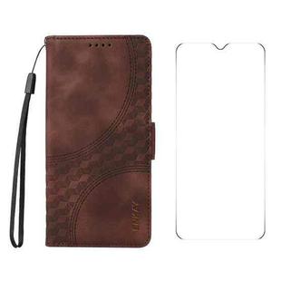 For Samsung Galaxy A06 4G ENKAY Embossed Rhombus Starry Leather Phone Case with Screen Film(Brown)