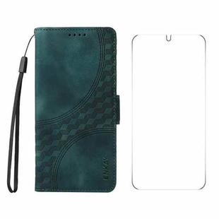 For Samsung Galaxy S25+ / S24+ 5G ENKAY Embossed Rhombus Starry Leather Phone Case with Screen Film(Green)