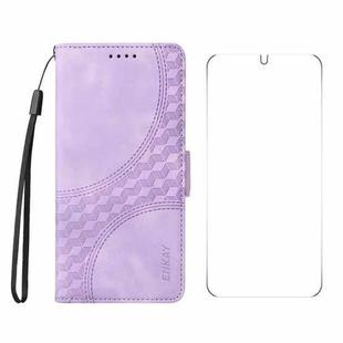 For Samsung Galaxy S25+ / S24+ 5G ENKAY Embossed Rhombus Starry Leather Phone Case with Screen Film(Purple)