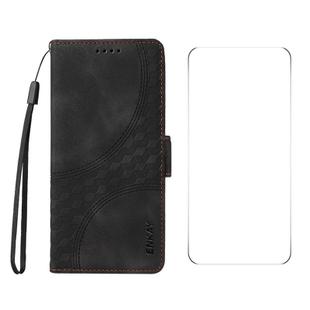 For Samsung Galaxy A56 ENKAY Embossed Rhombus Starry Leather Phone Case with Screen Film(Black)