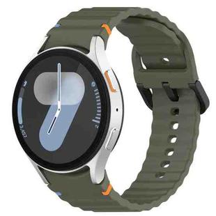 For Samsung Galaxy Watch 7 40 / 44mm Wavy Grain Stitched Black Buckle Silicone Watch Band(Army Green)