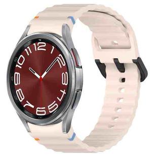 For Samsung Galaxy Watch 6 Classic 43 / 47mm Wavy Grain Stitched Black Buckle Silicone Watch Band(Pink)