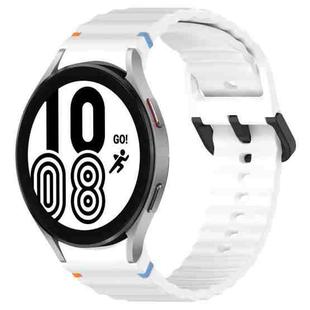 For Samsung Galaxy Watch 4 40 / 44mm Wavy Grain Stitched Black Buckle Silicone Watch Band(White)