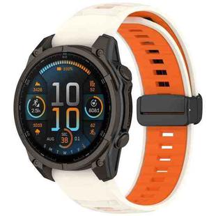 For Garmin Fenix 8 AMOLED 51mm Two Color Magnetic Silicone Watch Band(Starlight+Orange)