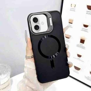 For iPhone 16 CD Texture Frosted MagSafe Lens Holder Phone Case(Black)