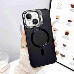 For iPhone 15 CD Texture Frosted MagSafe Lens Holder Phone Case(Black)