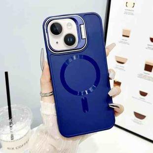 For iPhone 14 Plus / 15 Plus CD Texture Frosted MagSafe Lens Holder Phone Case(Blue)