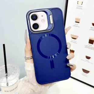 For iPhone 12 / 12 Pro CD Texture Frosted MagSafe Lens Holder Phone Case(Blue)