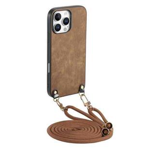 For iPhone 16 Pro Max Vintage Leather PC Back Cover Phone Case with Crossbody Strap(Brown)