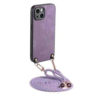 For iPhone 15 Vintage Leather PC Back Cover Phone Case with Crossbody Strap(Purple)