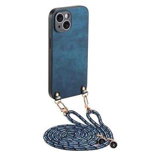 For iPhone 13 mini Vintage Leather PC Back Cover Phone Case with Crossbody Strap(Blue)