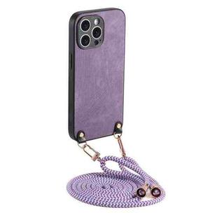 For iPhone 12 Pro Max Vintage Leather PC Back Cover Phone Case with Crossbody Strap(Purple)