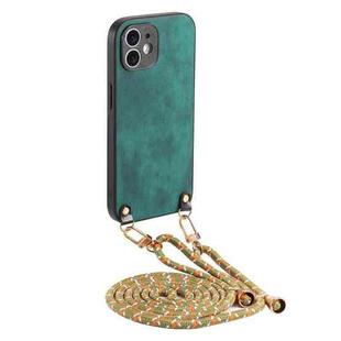 For iPhone 12 mini Vintage Leather PC Back Cover Phone Case with Crossbody Strap(Green)