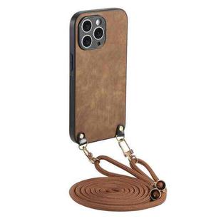 For iPhone 11 Pro Max Vintage Leather PC Back Cover Phone Case with Crossbody Strap(Brown)