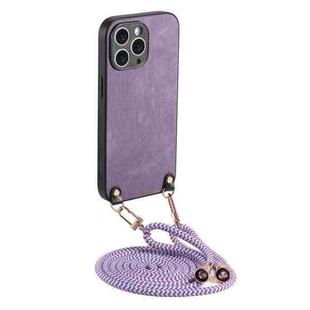 For iPhone 11 Pro Vintage Leather PC Back Cover Phone Case with Crossbody Strap(Purple)