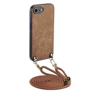 For iPhone 7 / 8 / SE 2022 / SE 2020 Vintage Leather PC Back Cover Phone Case with Crossbody Strap(Brown)