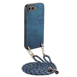 For iPhone 7 Plus / 8 Plus Vintage Leather PC Back Cover Phone Case with Crossbody Strap(Blue)