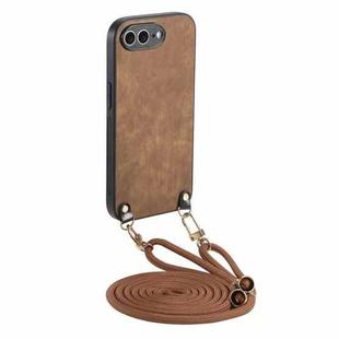 For iPhone 7 Plus / 8 Plus Vintage Leather PC Back Cover Phone Case with Crossbody Strap(Brown)