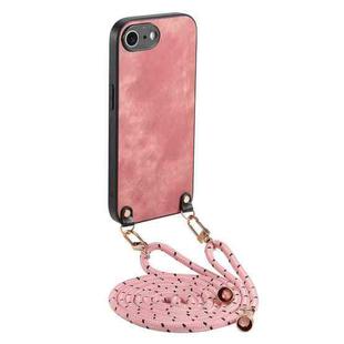 For iPhone 6 Plus / 6s Plus Vintage Leather PC Back Cover Phone Case with Crossbody Strap(Pink)