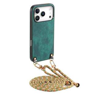 For iPhone 17 Pro Vintage Leather PC Back Cover Phone Case with Crossbody Strap(Green)