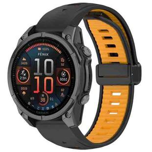 For Garmin Fenix 8 AMOLED 43mm Two Color Magnetic Silicone Watch Band(Black+Orange)