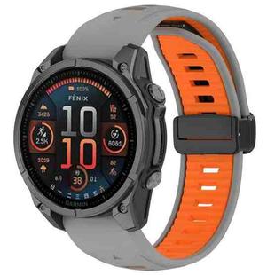 For Garmin Fenix 8 AMOLED 43mm Two Color Magnetic Silicone Watch Band(Gray+Orange)