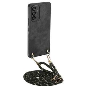 For Samsung Galaxy A34 5G Vintage Leather PC Back Cover Phone Case with Crossbody Strap(Black)