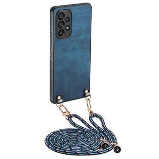 For Samsung Galaxy S23 5G Vintage Leather PC Back Cover Phone Case with Crossbody Strap(Blue)