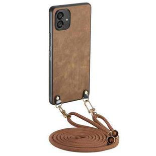 For Samsung Galaxy A04 4G Vintage Leather PC Back Cover Phone Case with Crossbody Strap(Brown)