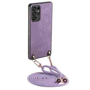 For Samsung Galaxy S22 Ultra 5G Vintage Leather PC Back Cover Phone Case with Crossbody Strap(Purple)